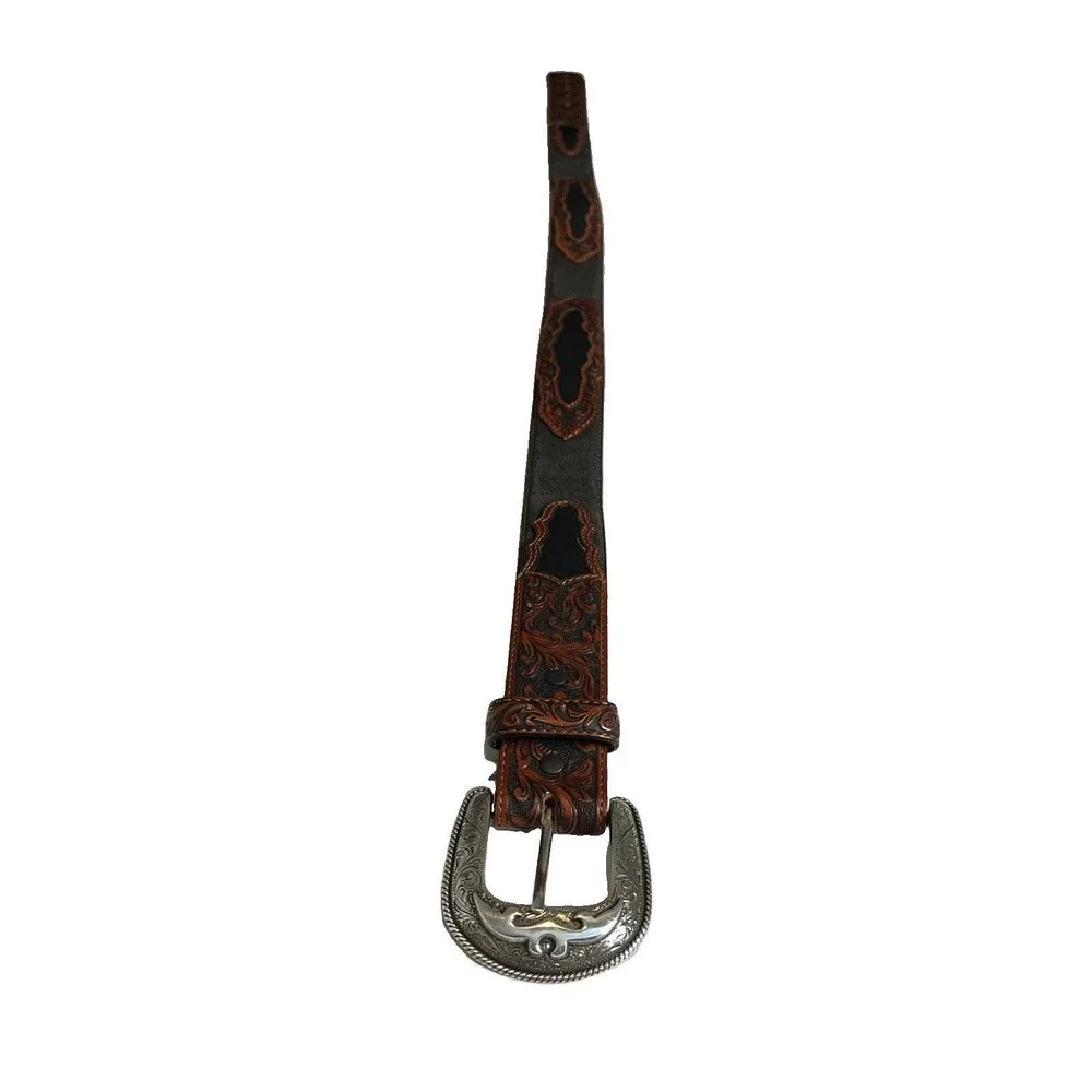 Tony Lama C41693 Brown /Black Western Cowboy Leather Belt Men's 36
